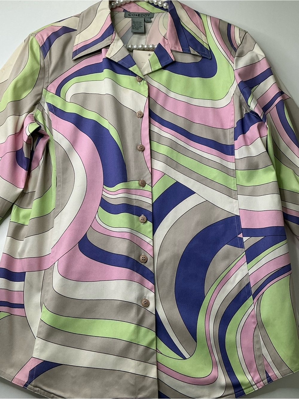 Women’s Blouse Co&Eddy Button-Up Blouse Collared 3/4” Sleeve Lightweight L New